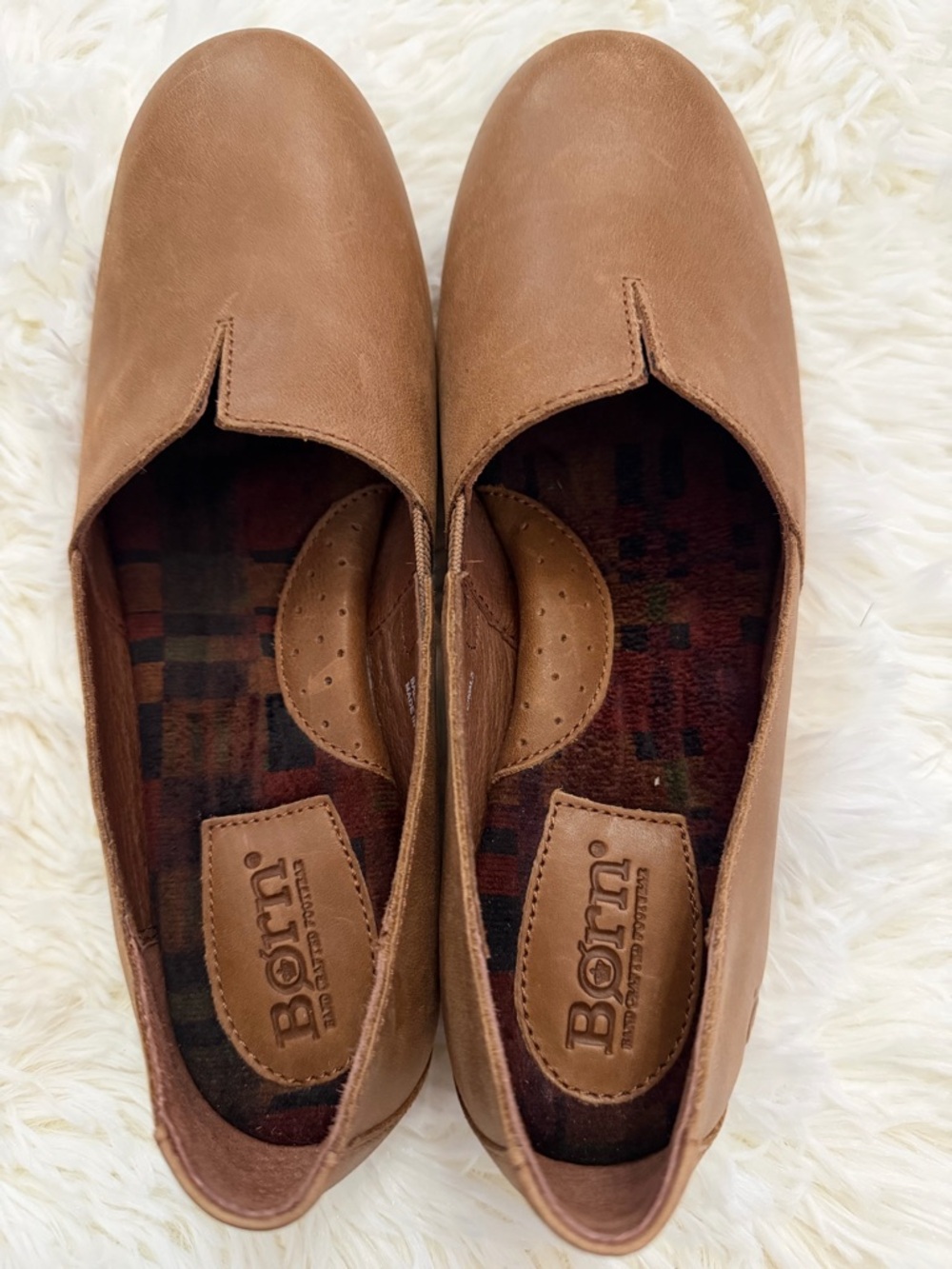 Born Sebra Leather Slip-On Loafers | Tan Brown Comfort Flats | Casual - Picture 7 of 14